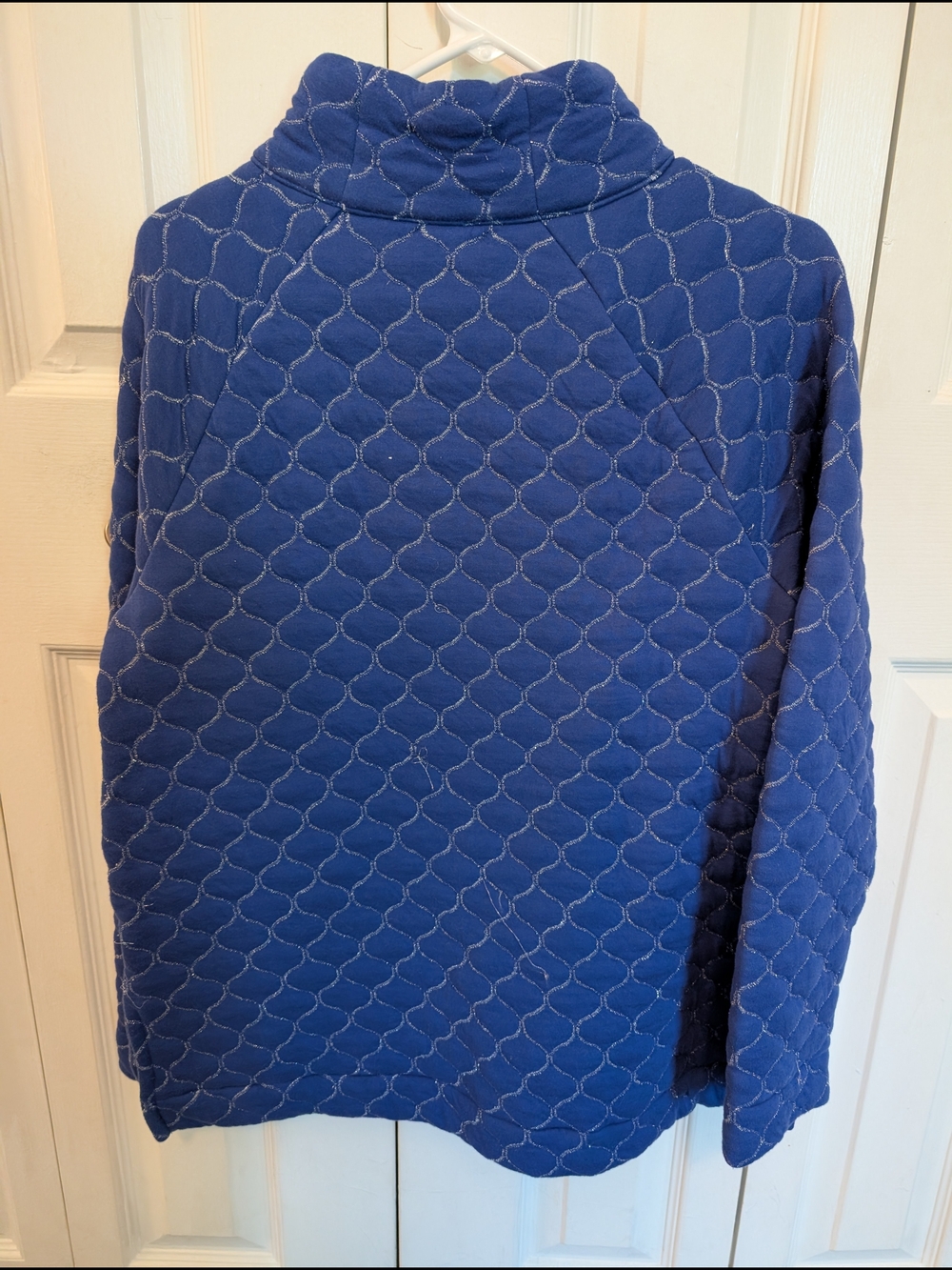 Talbots Royal Blue Quilted Zip Mock-Neck Pullover - Picture 4 of 6